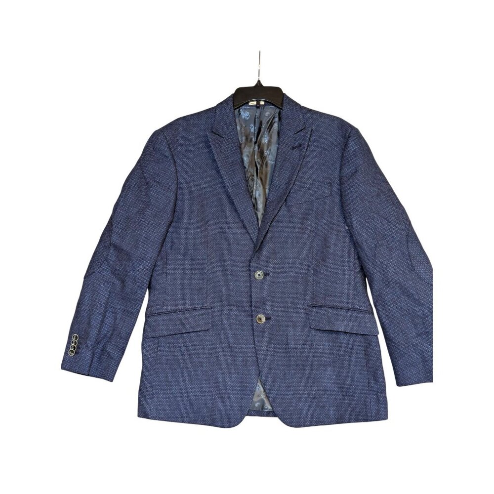 Joseph Abboud Mens Blue Houndstooth Blazer Size 40S Linen & Wool Blend Professio